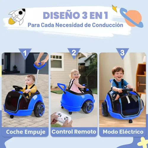Miniatura 2 de ANPABO Auto eléctrico 3 en 1, juguete de paseo para niños de 12 V con control remoto, giro de 360°, cinturón de seguridad de 5 puntos, luz LED Azul
