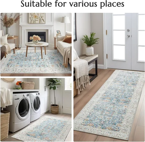 Miniatura 2 de jinchan Alfombra de entrada de 2 x 3 pulgadas, lavable, diseño floral vintage, tapete pequeño para interiores, bohemio, ligero, delgado