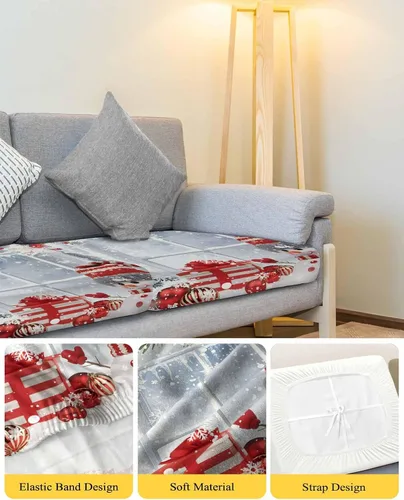 Miniatura 4 de Fundas de cojín elásticas para sofá de Navidad, diseño de muñeco de nieve, seccional/individual/en forma de L, funda protectora para muebles
