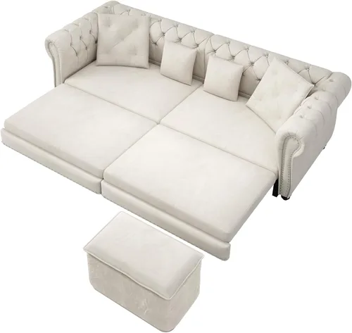 Miniatura 9 de Eafurn Sofá de dos plazas Chesterfield de gran tamaño 3 en 1, sofá cama convertible extraíble tamaño King con otomana movible y ribete de cabeza