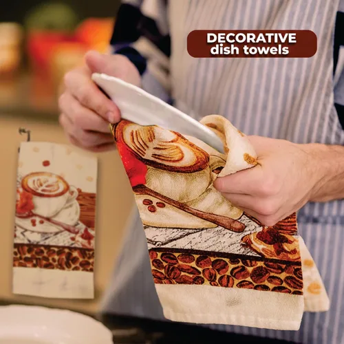 Miniatura 4 de Juego de toallas de cocina Café Latte de 5 piezas – Guante acolchado para horno y 2 agarraderas, perfecto para los amantes del café