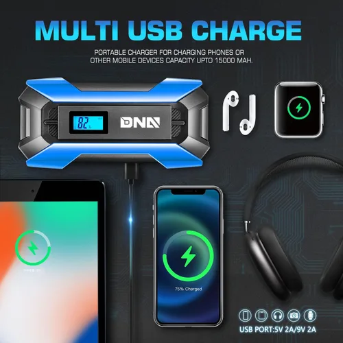 Miniatura 7 de DNA MOTORING 12V 1500A 15000 mAh Arrancador de batería portátil para auto, paquete de cargadores de batería, caja de puente, para hasta 7.0L de gas