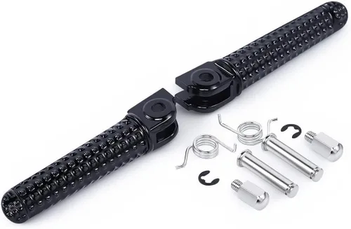 Miniatura 5 de Estriberas delanteras compatibles con Yamaha YZF R1 R6 R6S, reposapiés de motocicleta de aluminio negro con textura de alto agarre, pedales