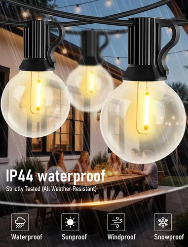 Miniatura 2 de Cadena de luces para exteriores de 50 pies con bombillas G40, luces impermeables para patio con 27 bombillas LED inastillables (2 repuestos)