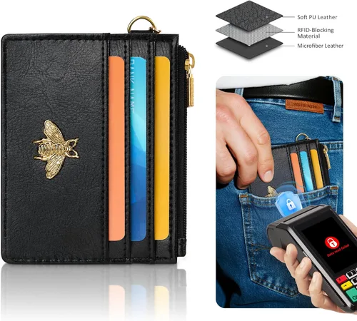 Miniatura 4 de SEAVILIA Tarjetero llavero cartera para mujer con ventana de identificación RFID monedero regalo abeja delgada minimalista pequeña cartera