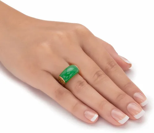 Miniatura 3 de Anillo de plata de ley chapada en oro amarillo, con símbolo de la suerte, tamaño 6-10, Metal, Jade