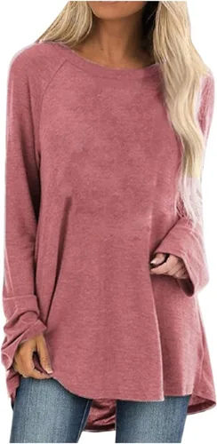 Miniatura 26 de Túnicas o tops para mujer para llevar con leggings, manga larga, ajuste holgado, ropa de otoño, cuello redondo, degradado, cómodas, blusas 02 Verde
