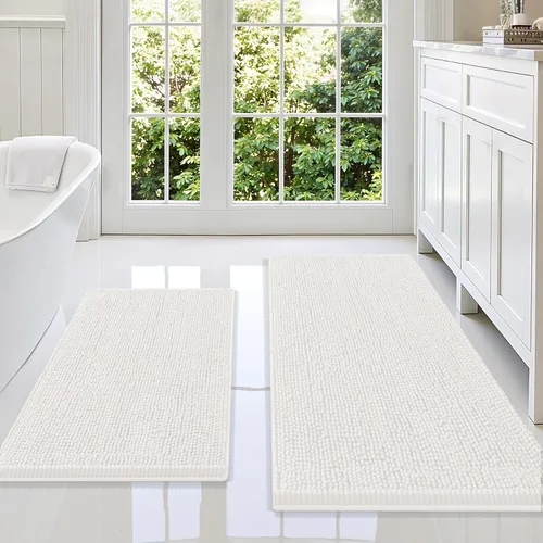 Miniatura 19 de Smiry Juego de 2 alfombras de baño, felpilla suave y absorbente, lavable a máquina, antideslizantes, para bañera, ducha y suelo