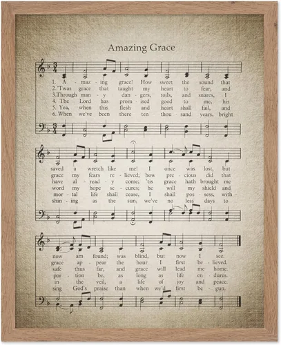 Poster Master Vintage Music Sheet Poster - Retro Hymnal Print - Gift for Musician, Friend - Amazing Grace, Hymn, Verse, Inspirational - Wall Decor