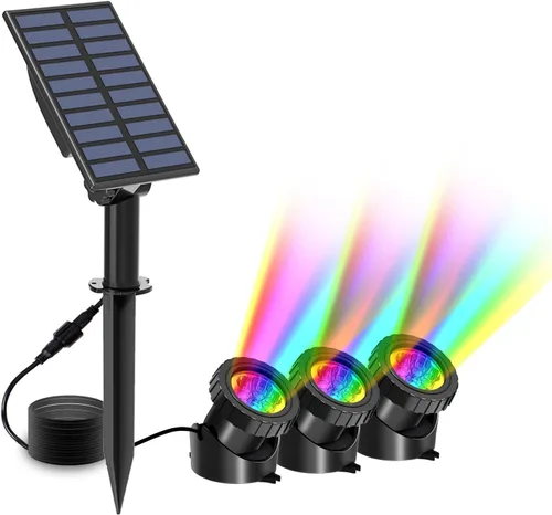 Miniatura 12 de T-SUN Luces solares para estanque, 2 focos LED RGB, luces sumergibles bajo el agua, luz solar para tanque de peces para fuente de jardín, estanque