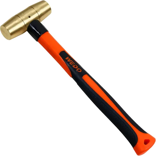 Miniatura 20 de WEDO Martillo de latón de 16 onzas, martillo de mazo de latón macizo con mango de fibra de vidrio, cabeza de doble cara, longitud de 12 pulgadas
