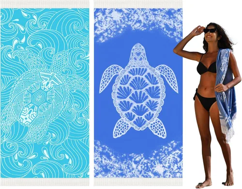 Miniatura 38 de Widdonen Toalla de playa turca fina, ligera, de secado rápido, absorbente, de algodón, para baño, piscina, toallas de natación, extra grandes, sin