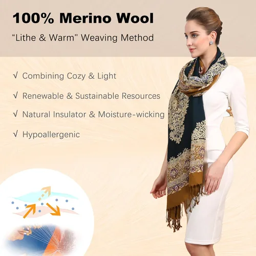 Miniatura 42 de DANA XU Manta de pashmina extragrande 100% de lana merina, bufanda de viaje, bufanda de cachemira para mujer, otoño e invierno, chal de gran