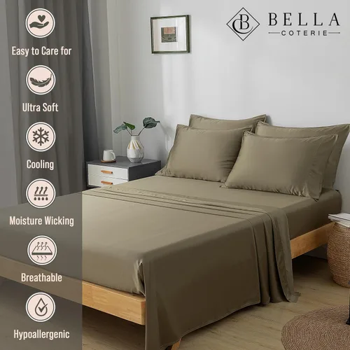 Miniatura 2 de Bella Coterie - Juego de sábanas de viscosa de bambú de lujo de 6 piezas, 100% cultivado orgánicamente, enfriamiento para personas que duermen