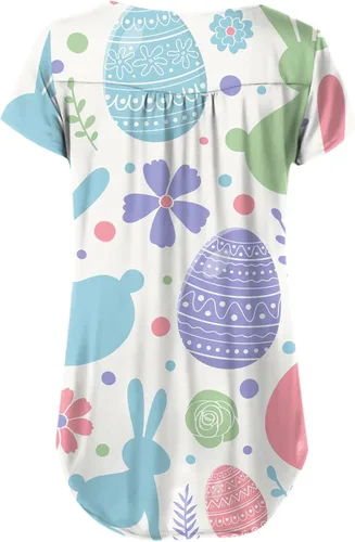 Miniatura 2 de Blusas de manga corta con botones para mujer, con estampado de Pascua, con cuello en V, para ocultar el vientre, para mujer