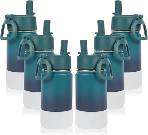 Miniatura 14 de Volhoply Botella de agua de acero inoxidable aislada de 14 onzas con tapa de pajita y funda de silicona, sin BPA, fácil de usar para niños y niñas