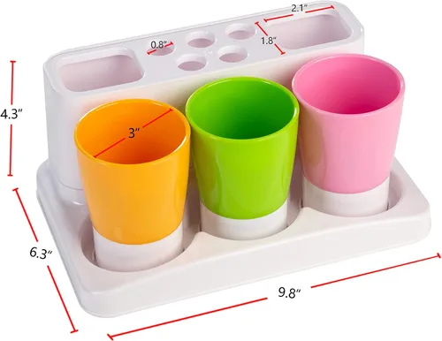 Miniatura 4 de Aebeky Juego familiar para cepillo de dientes para niños, organizador de almacenamiento de baño (naranja+azul+rosa)