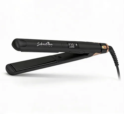 Plancha de pelo y rizador 2 en 1 – Placas delgadas de cerámica y titanio – Voltaje dual – Herramienta profesional antiencrespamiento – Sebastian
