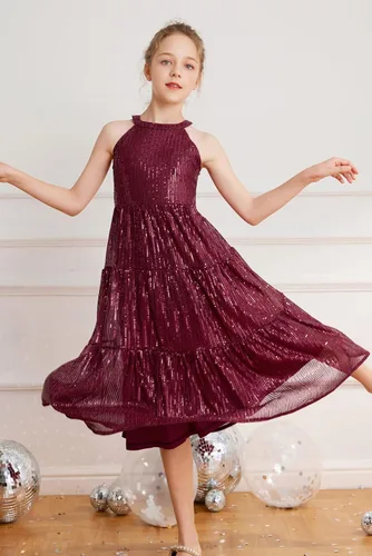 Miniatura 4 de GRACE KARIN Vestido de lentejuelas para niñas 2024, elegante, lindo, vestido largo de fiesta para niñas de 5 a 14 años