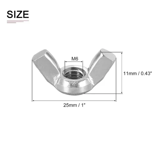 Miniatura 2 de DTGN Tuercas de mariposa M6x1.0.000 in (DxP), paquete de 6, buenas para la industria de la construcción, tuerca de mariposa de acero al carbono
