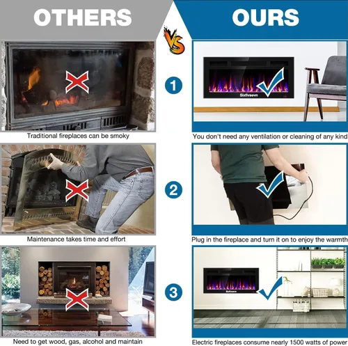 Miniatura 8 de Chimenea eléctrica empotrada y montada en la pared, calentador de chimenea y chimenea lineal, chimenea eléctrica ultrafina, bajo ruido