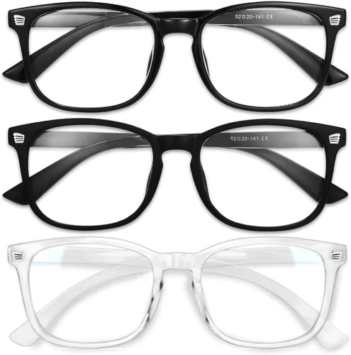 Miniatura 11 de Gaoye - Paquete de 3 anteojos de bloqueo de luz azul, falsos, cuadrados, de moda, anti rayos UV, para computadora, juegos, para mujeres/hombres