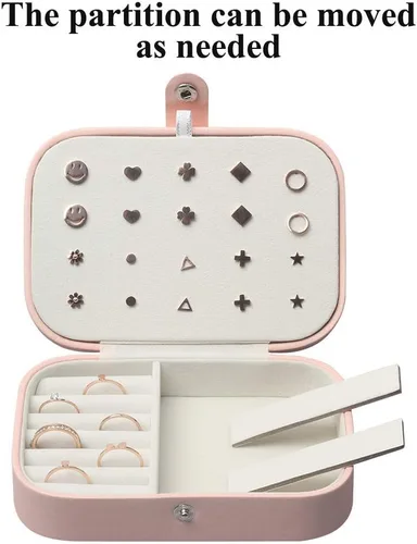 Miniatura 6 de DerBlue Joyero de viaje, caja de joyería pequeña, caja de joyería de viaje portátil, organizador de almacenamiento para anillos y aretes