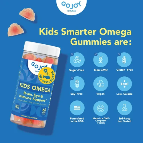 Miniatura 8 de GOJOY Kids Gomitas de Omega 3 DHA – Sin eructos de pescado, sin azúcar – Apoyo al cerebro, ojos y sistema inmunológico – Omega-3 de origen vegetal