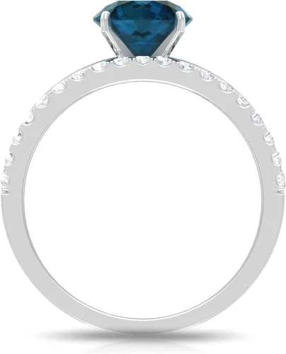 Miniatura 12 de Juego de anillos de boda solitario de topacio azul Londres de 2 quilates con moissanita, topacio y moissanita, juego de anillos de novia de topacio
