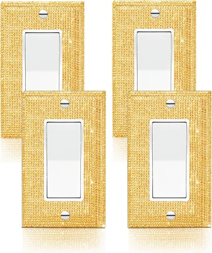 Miniatura 19 de 4 Piezas Cubiertas de Tomacorriente con Diamantes de Imitación Plateados Brillantes Placa de Pared 1 Gang Toggle Cubierta de Interruptor de Luz