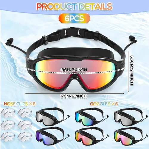 Miniatura 2 de Kanayu 6 gafas de natación para adultos, visión amplia, sin fugas, antiniebla, con tapones para los oídos, clip de nariz para adultos, hombres