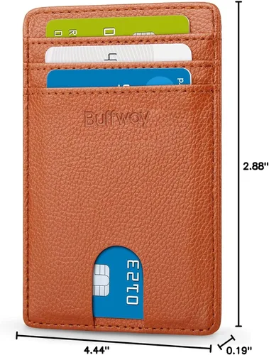 Miniatura 65 de Buffway Billetera delgada para hombre, minimalista con bolsillo frontal delgado, tarjetero de cuero con bloqueo RFID para viajes de trabajo