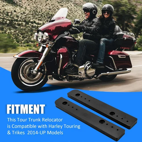 Miniatura 6 de Adjustable 1"-3" Relocator Kit Mount Extend Plate Trunk Luggage Rack Compatible with Harley Touring Road King Street Glide Trikes Tri Glide 2014-UP