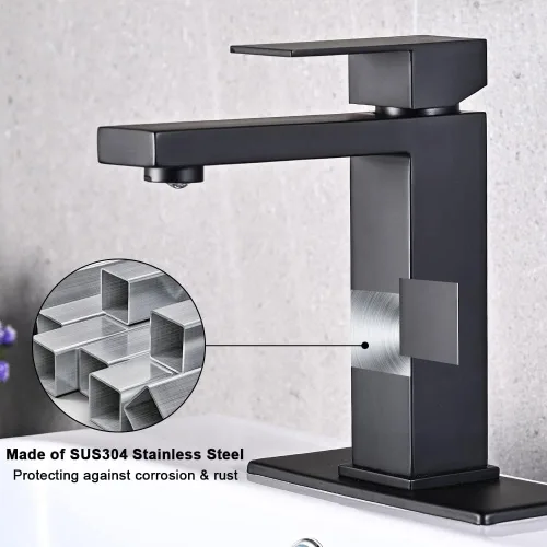 Miniatura 5 de AVSIILE Grifo de baño negro mate, grifo de baño de tocador de un solo agujero, grifos de baño modernos de acero inoxidable de una sola manija