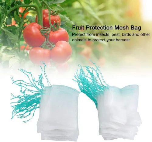Miniatura 3 de Bolsas de nailon para protección de frutas, paquete de 100 unidades, fundas de malla reutilizables con cordón para árboles de jardín, tomates