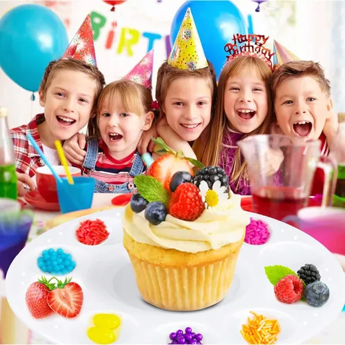 Miniatura 4 de AIERSA Platos decorativos para cupcakes para fiestas infantiles, bandeja de decoración para cupcakes con 10 pozos para chispas de postre, 10