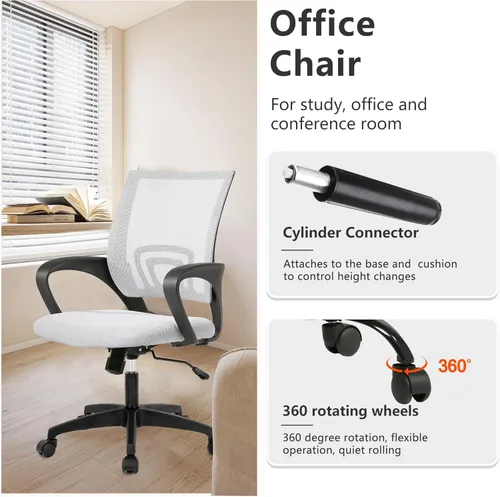 Miniatura 4 de PayLessHere Silla de escritorio ergonómica para oficina en casa, soporte lumbar ajustable, reposabrazos ejecutivo con malla de alta densidad de 360