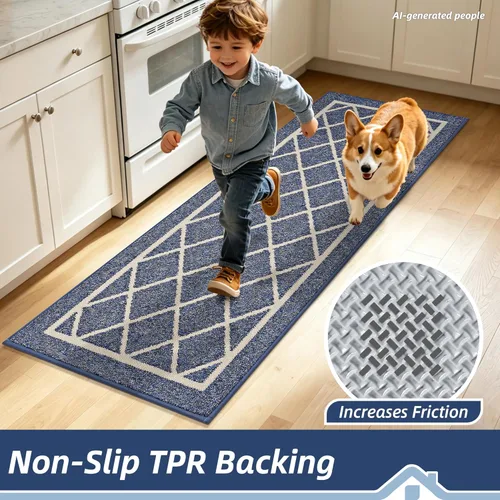 Miniatura 4 de BEQHAUSE Alfombras de Cocina Antideslizantes Tapetes de Cocina para Piso Lavables a Máquina Absorbentes Alfombra de Cocina con Respaldo Azul