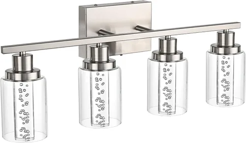 Miniatura 17 de MELUCEE Lámparas de tocador de baño, 3 luces LED sobre espejo, 3000 K-6000 K, moderna luz negra para baño con pantalla de cristal de burbujas, chips
