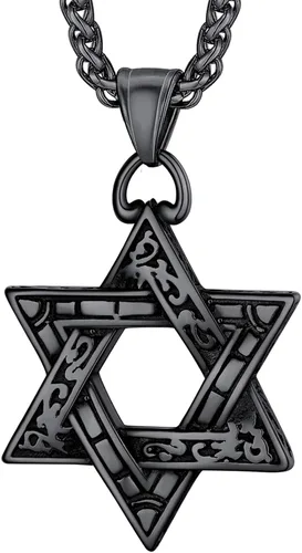 Miniatura 130 de U7 - Collar con Estrella de David para hombres y mujeres, dije hexagonal de acero inoxidable con cruz/piedra de rubí/collares clásicos judíos