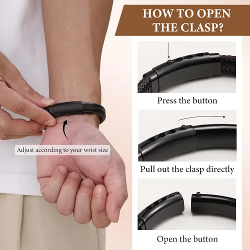 Miniatura 4 de MEALGUET Men's Bracelets Gifts for Men - Brown Braided Leather Infinity Knot Bracelets Engraved Love Massage for Son Man Husband Boyfriend, Mens