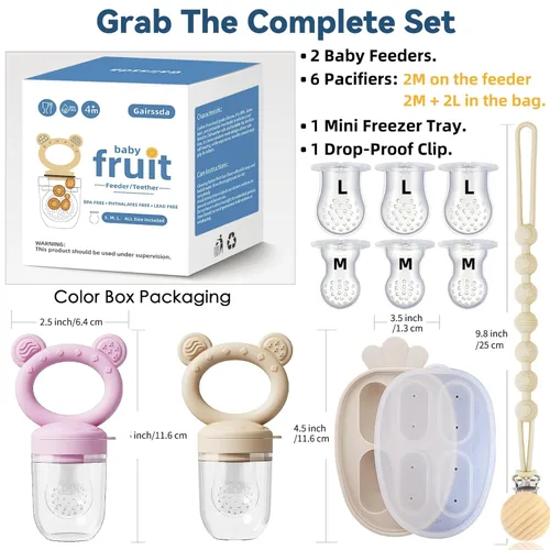 Miniatura 4 de Paquete de 4 Alimentadores de Chupete de Fruta Elegantes Anti-Caída, Moldes de Paletas de Leche Materna para Dentición con Tapas, Chupete Mordedor
