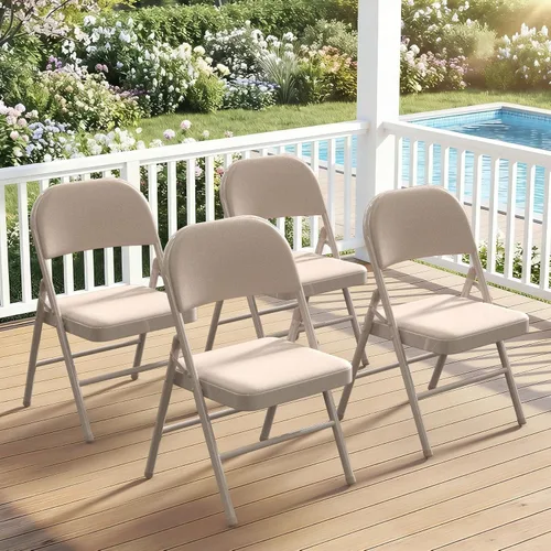 YLGJ&TIDY Paquete de 4 sillas plegables con cojín con marco de acero acolchado de cuero, sillas plegables portátiles apilables de metal para Beige