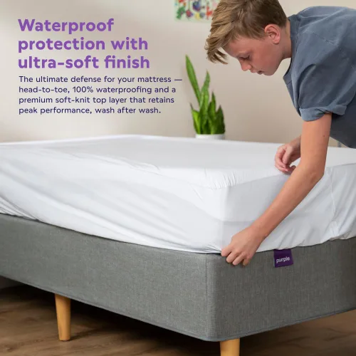 Miniatura 2 de Protector de colchón impermeable Purple – Individual, protección de estándar dorado, diseño centrado en la comodidad, se adapta a colchones de 8" a