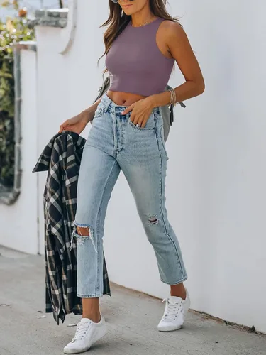 Miniatura 4 de REORIA - Camisetas ombligueras sin mangas y con espalda cruzada para mujer, ombligueras sexys con cuello halter