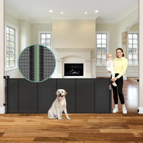 Miniatura 20 de Puertas de bebé retráctiles reforzadas de 55" de ancho para puertas para prevenir que se arrastre, puerta retráctil para exteriores, puertas