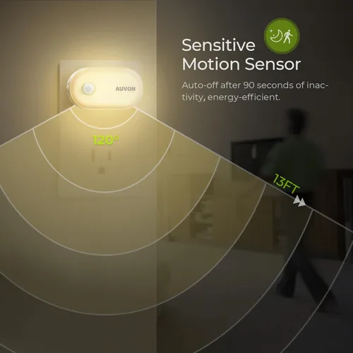 Miniatura 3 de AUVON Luz nocturna enchufable con sensor de movimiento (120 lúmenes), luces nocturnas LED inteligentes regulables, brillo de 1-120 lúmenes