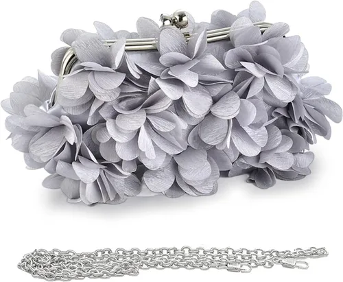 Miniatura 8 de Elegante bolso de noche para mujer, pequeño bolso de mano floral con cadena desmontable para bodas, fiestas, bailes de graduación