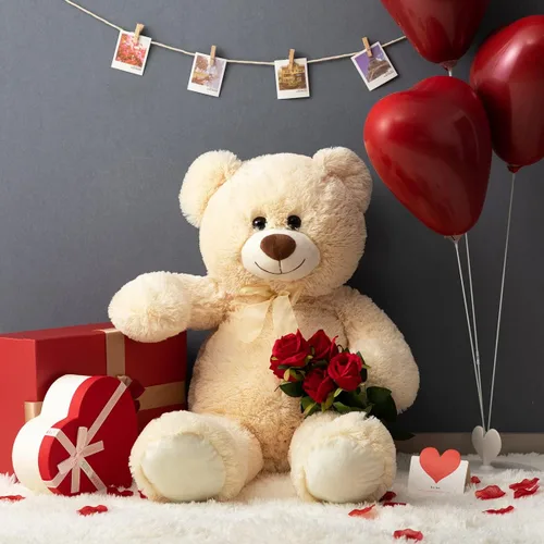 Miniatura 3 de HollyHOME Oso de peluche grande para cumpleaños y día de San Valentín, peluche para niños y novia, 36 pulgadas, color beige