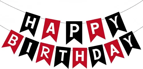 Cartel de feliz cumpleaños negro y rojo – Guirnalda de letras de bricolaje, pancartas colgantes para pared y puerta, decoraciones de fiesta